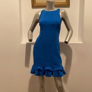 Halston Heritage  CREULEAN Blue Mini  Dress Ruffle Hem Accent